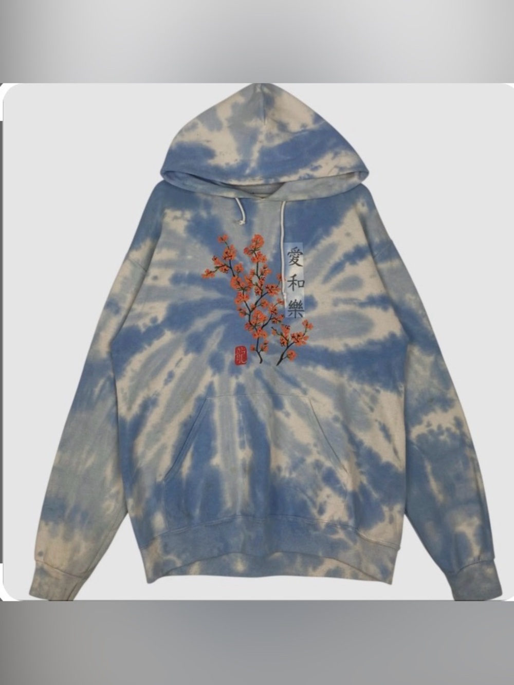 Blue Tie-Dye Hoodie with Floral Cherry Blossom Graphic 💙🌸